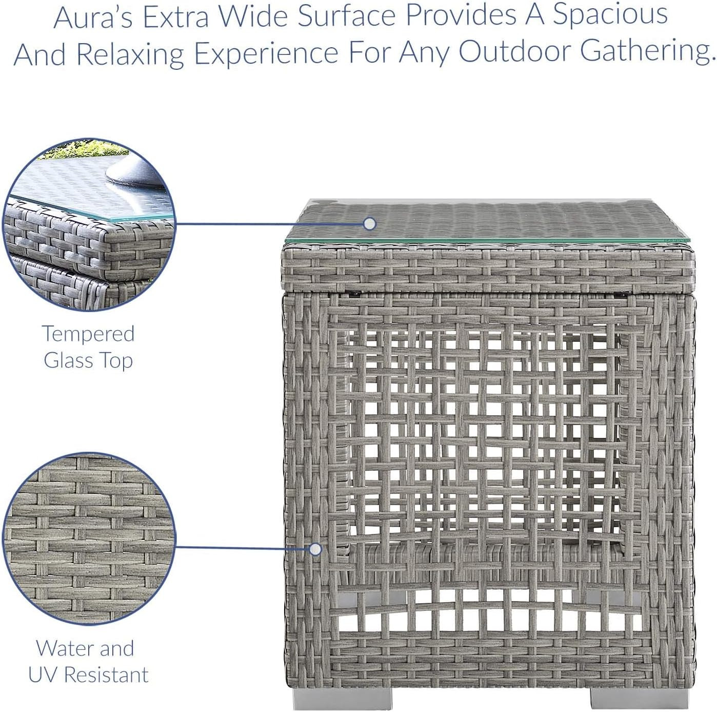 Gray Wicker Rattan Side Table for Outdoor Patio – Aura Collection