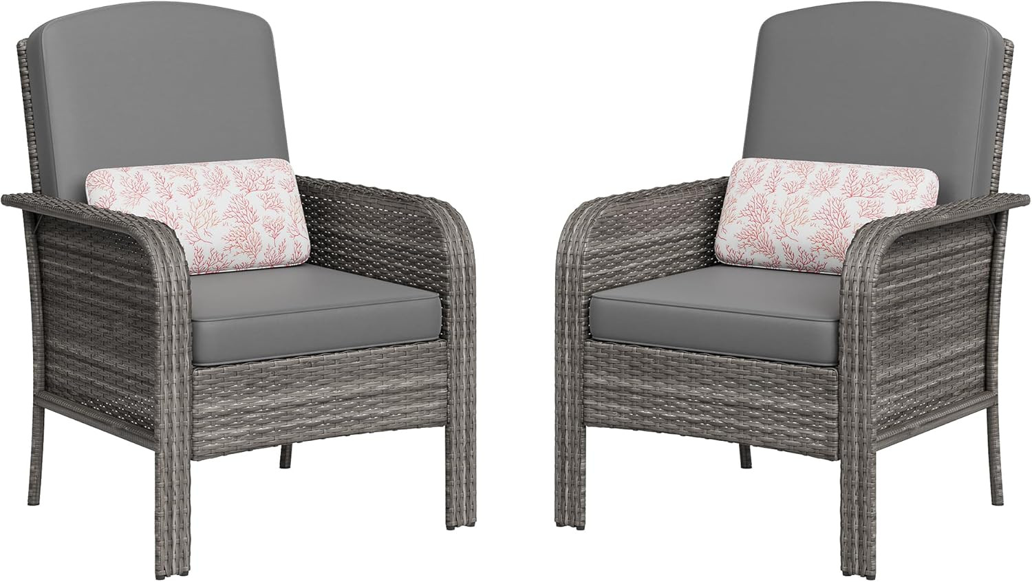 2-Piece Outdoor Patio Set, All-Weather Wicker Chairs with High Back & Cushions f