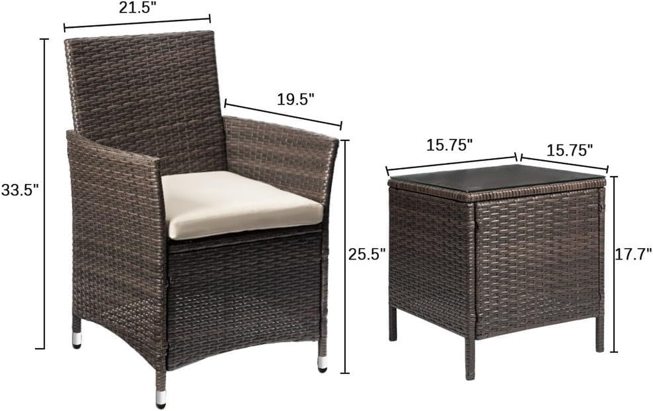 Devoko Patio Porch Furniture Sets 3 Pieces PE Rattan Wicker Chairs with Table Ou