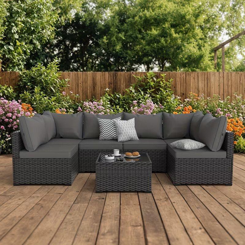 Outdoor Patio Furniture SetGray 6-Seat Outdoor Rattan Sofa Set All Weather Set