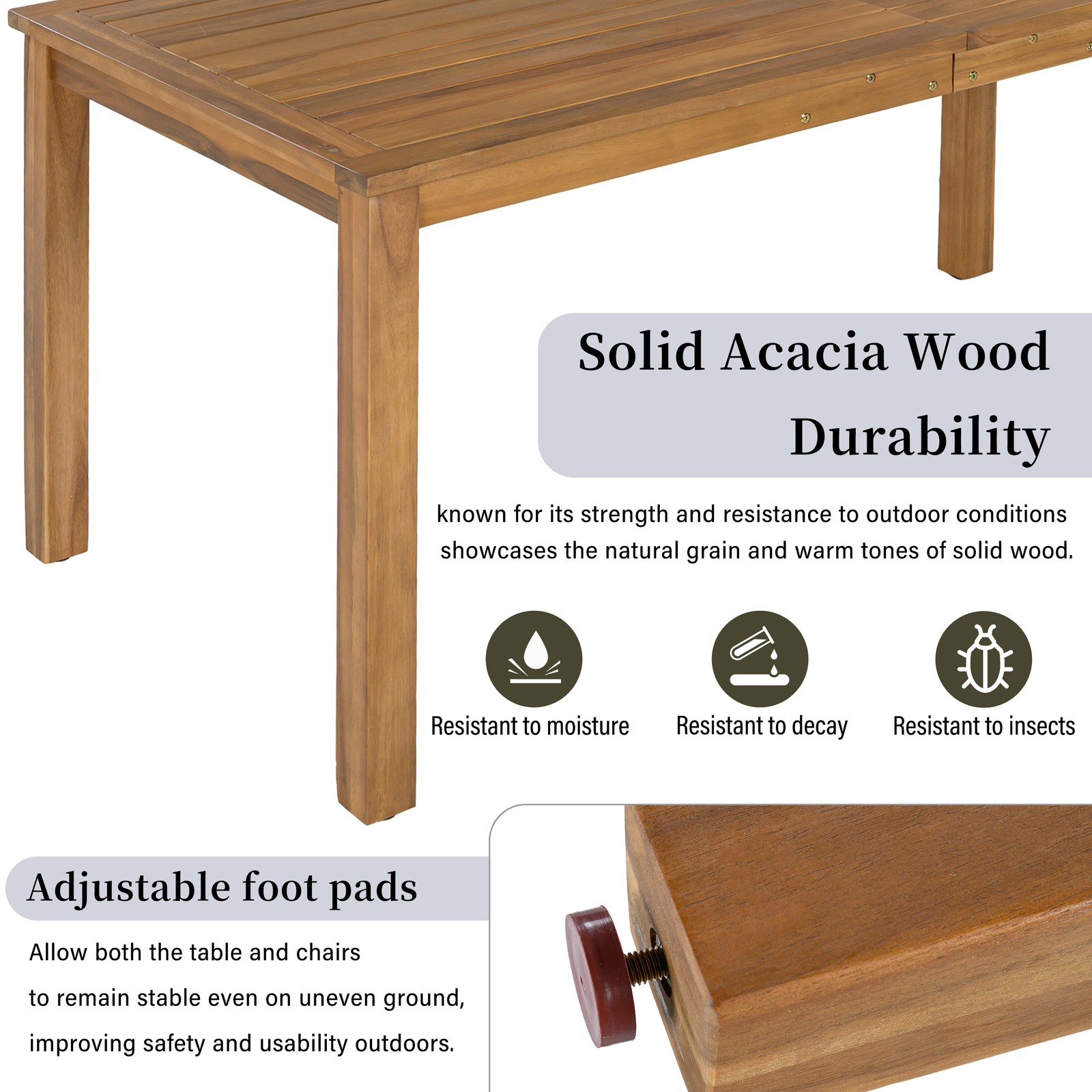 Acacia Wood Outdoor Dining Set with Cushions, Seats 4, Rope Chairs
