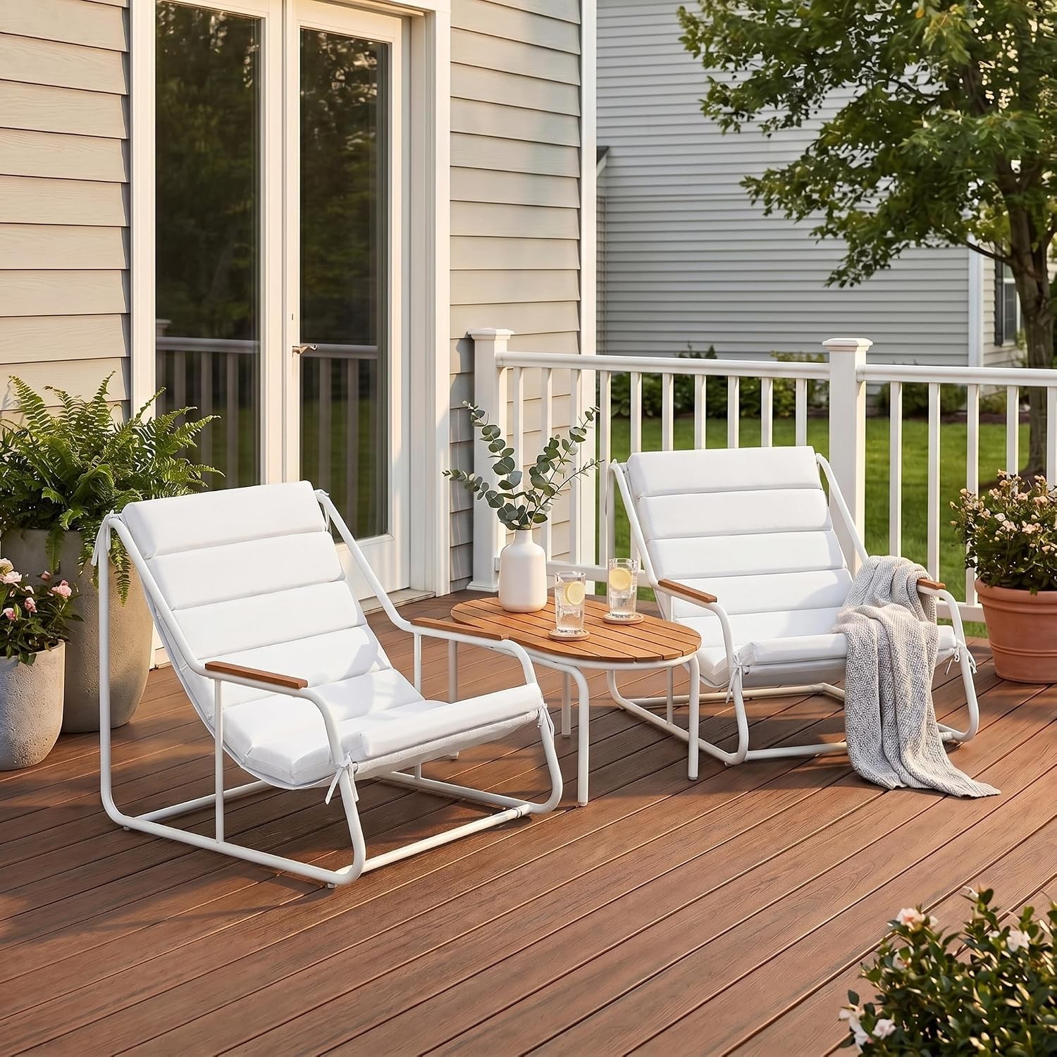 3 Piece Patio Furniture Set 2 All Weather Teslin Chaise Lounge Chairs with