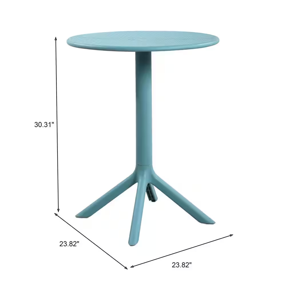 Zoe Sky Blue 3-Piece Plastic round Table Patio Outdoor Bistro Set Chair with Met