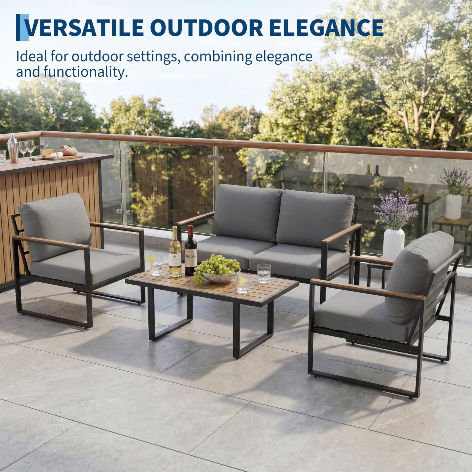 4-Piece Outdoor Patio Conversation Set,PE Rope Wicker Sofa,Waterproof Couch,Yard