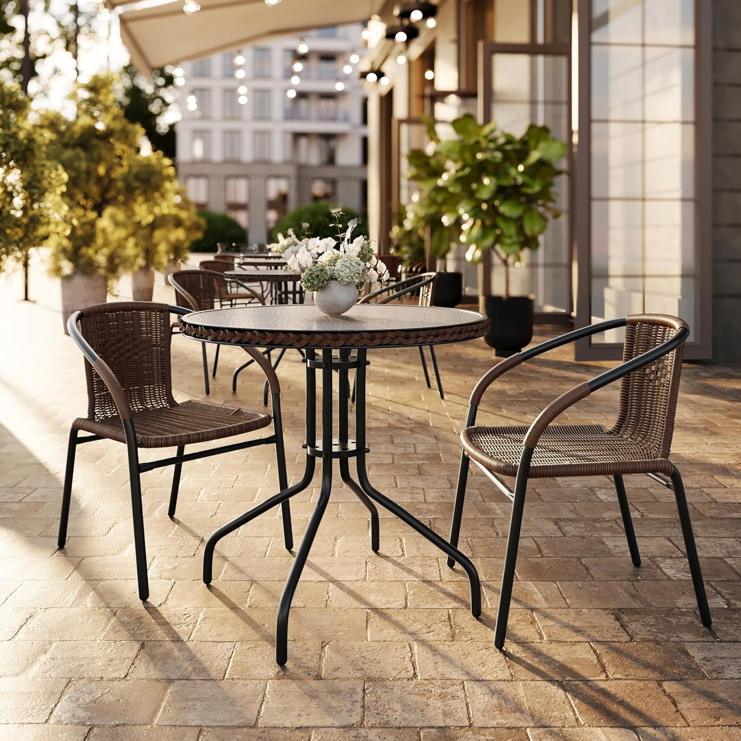 Lila Modern Rattan Indoor/Outdoor Stackable Dining Chairs, Stacking Rattan Bistr