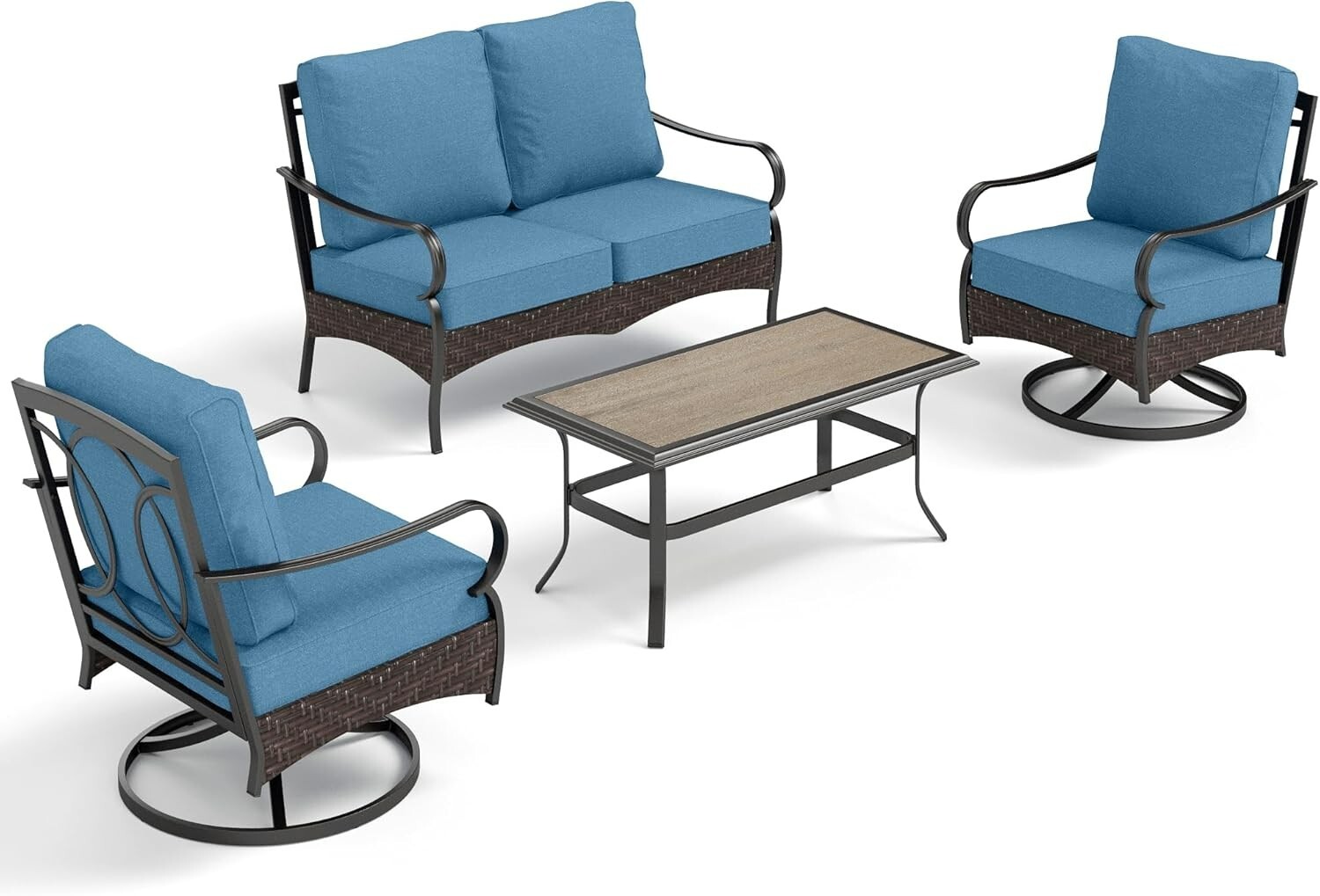 4Seats Outdoor Modern Patio Furniture Set Wicker Sofa Conversation Set for Porch