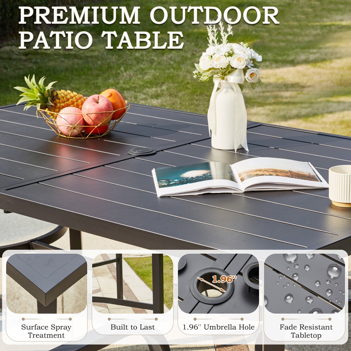 7 Piece Patio Dining Set 6 Rattan Swivel Chairs Cushions Table Umbrella Hole
