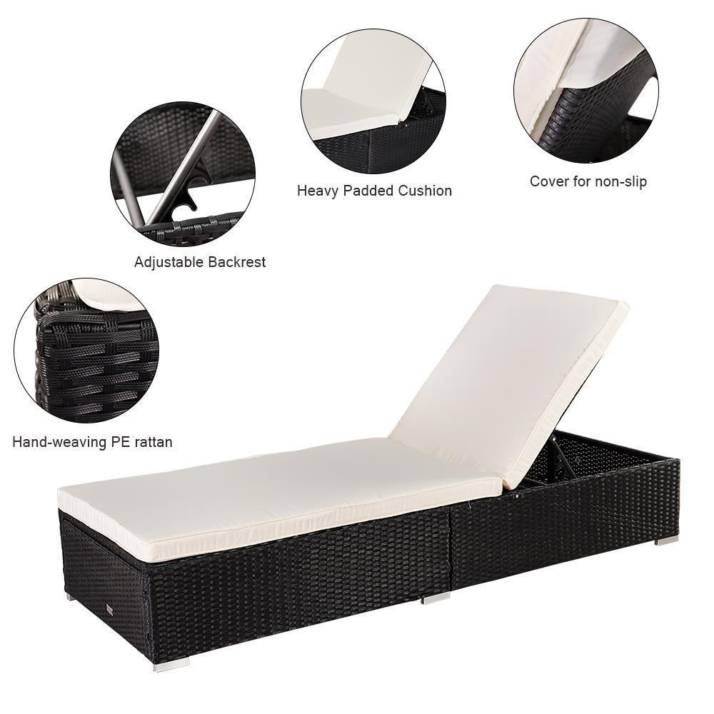 Outdoor Wicker Rattan Sunloungers Recliner Sun Bed Lounger Pool Garden US