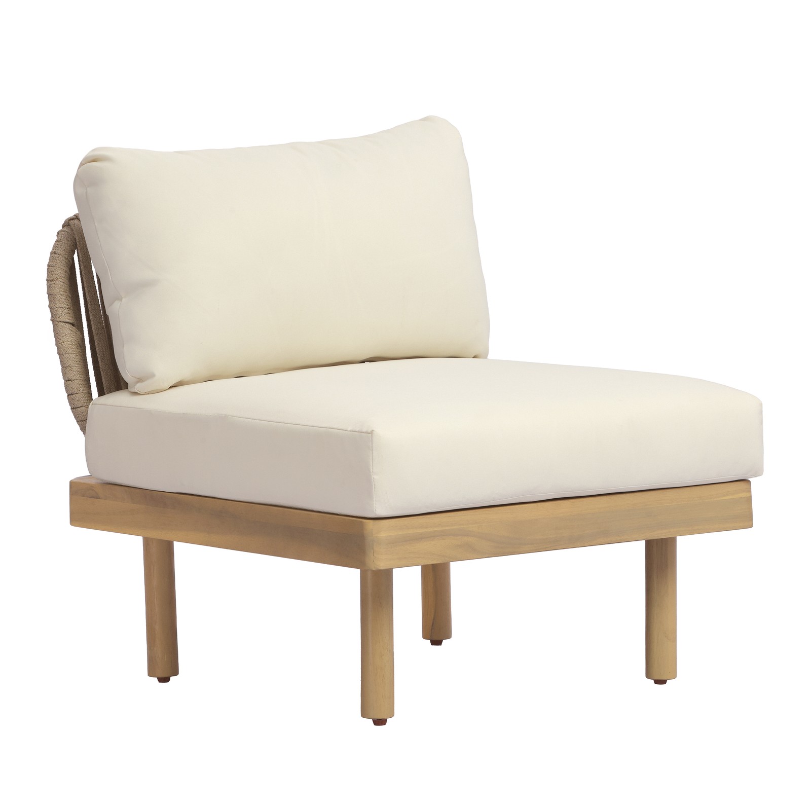 6pc Acacia Wood L-Shaped Modular Outdoor Sofa Set with Rope Back & Cushions