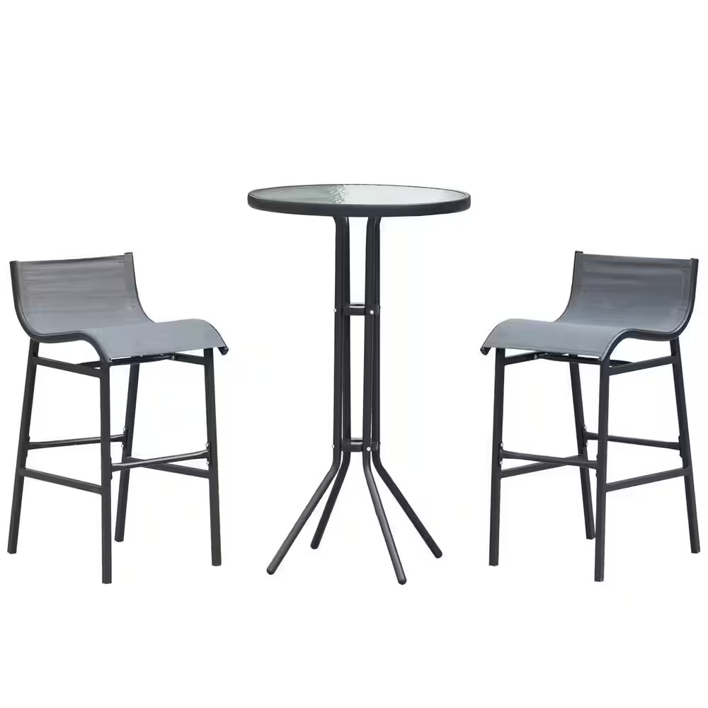 3-Piece Metal round 33 In. Bar Height Outdoor Bistro Set with Comfortable Design