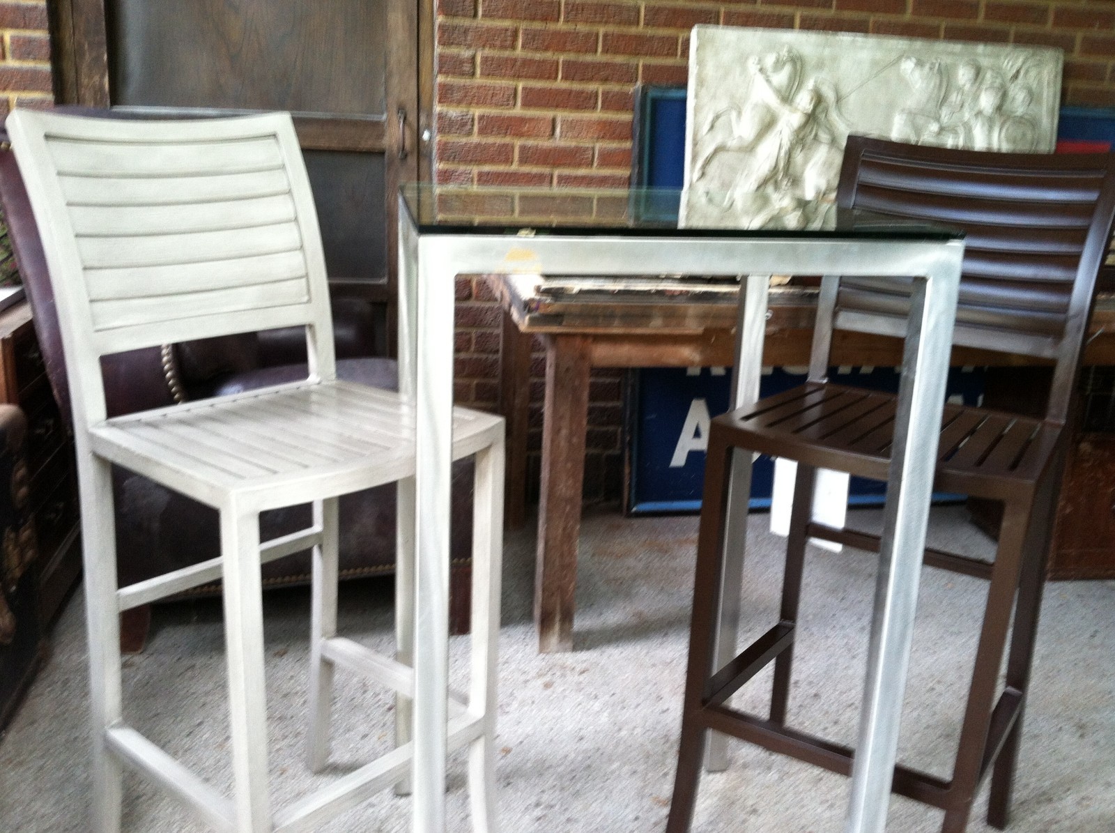 NEW Two 30″ Aluminum Palm Bar Stools Bistro Set Table Patio Furniture HI QUALITY