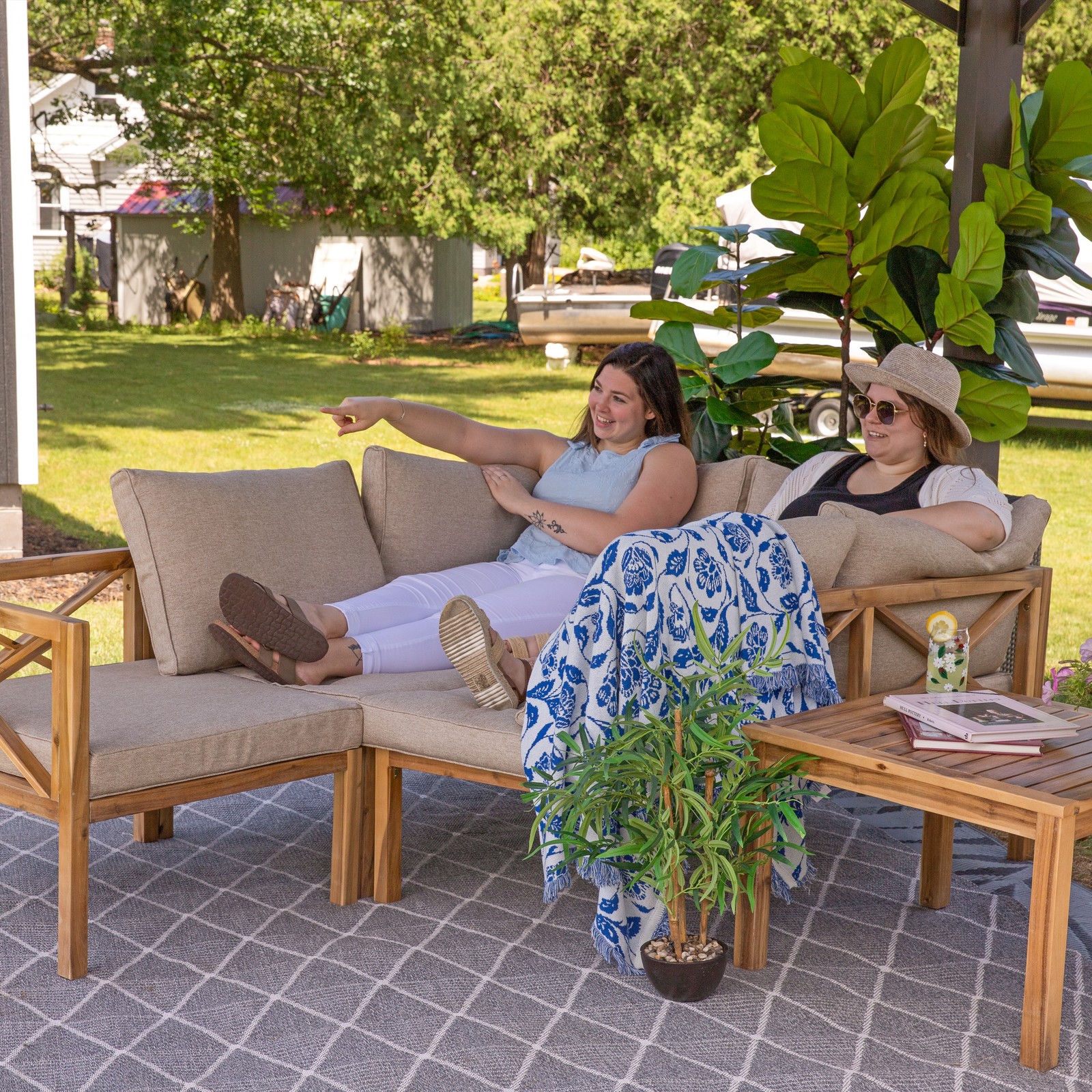 Edisto 4-Piece Acacia Outdoor Conversation Set – Light Brown by Sunnydaze