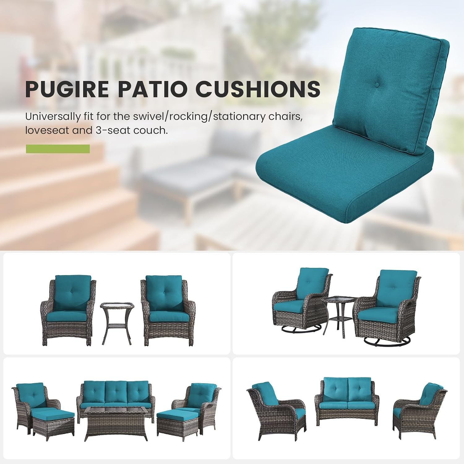 Outdoor Chair Cushions for Patio Furniture – 1 Pack Outside High Back Thick