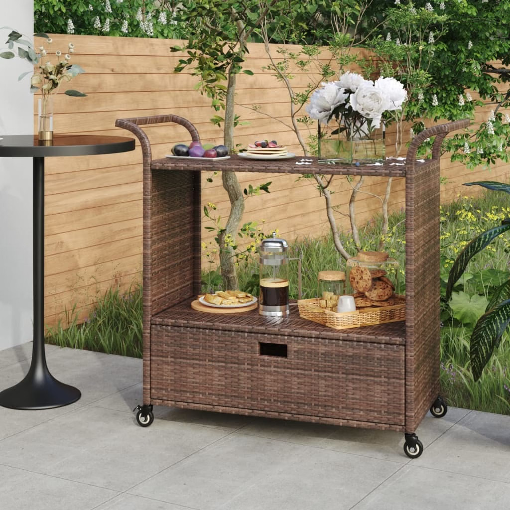 Bar Cart with Drawer Brown 39.4″x17.7″x38.2″ Poly Rattan