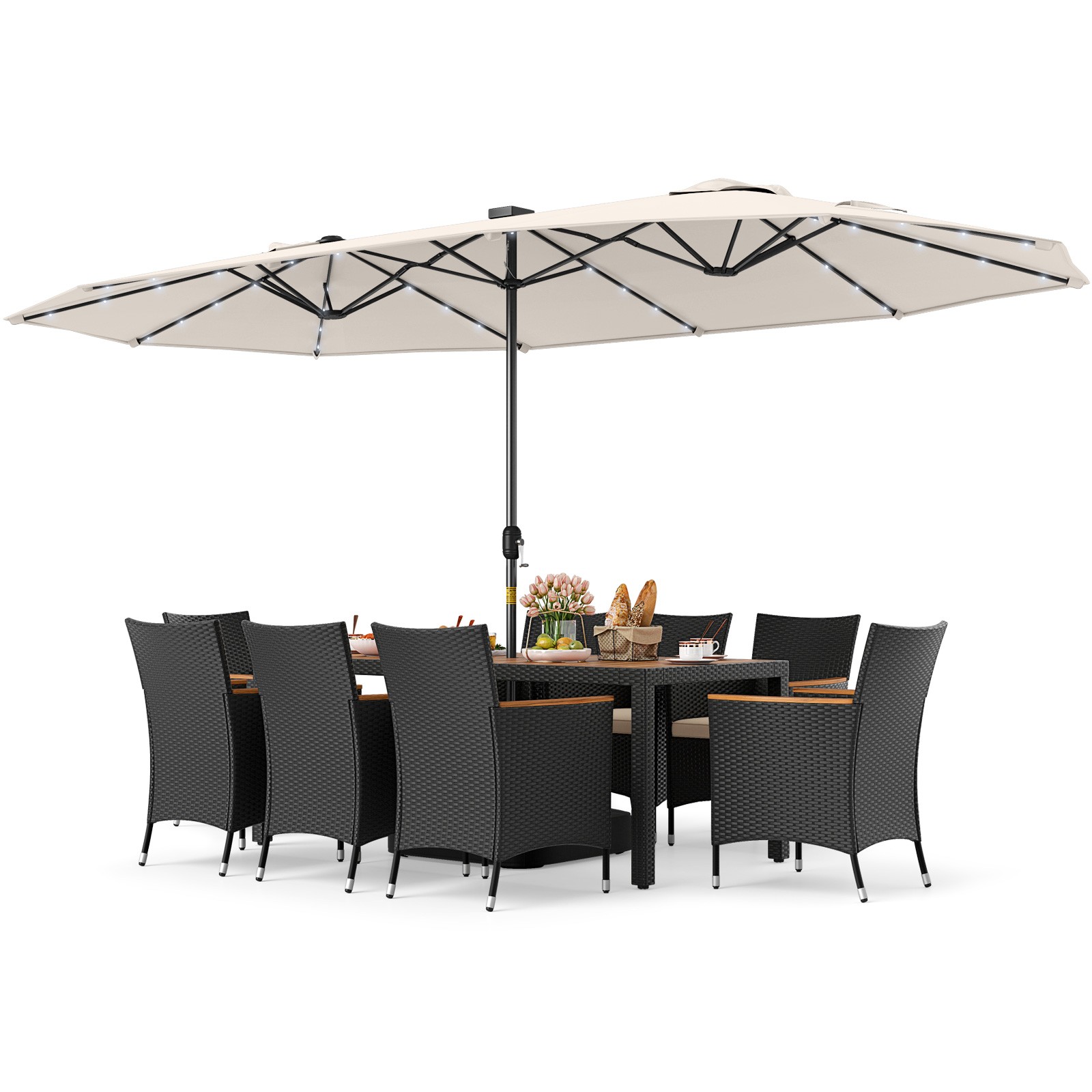 11 PCS Patio Dining Set with 15ft Double-Sided Patio Umbrella (Base Included)