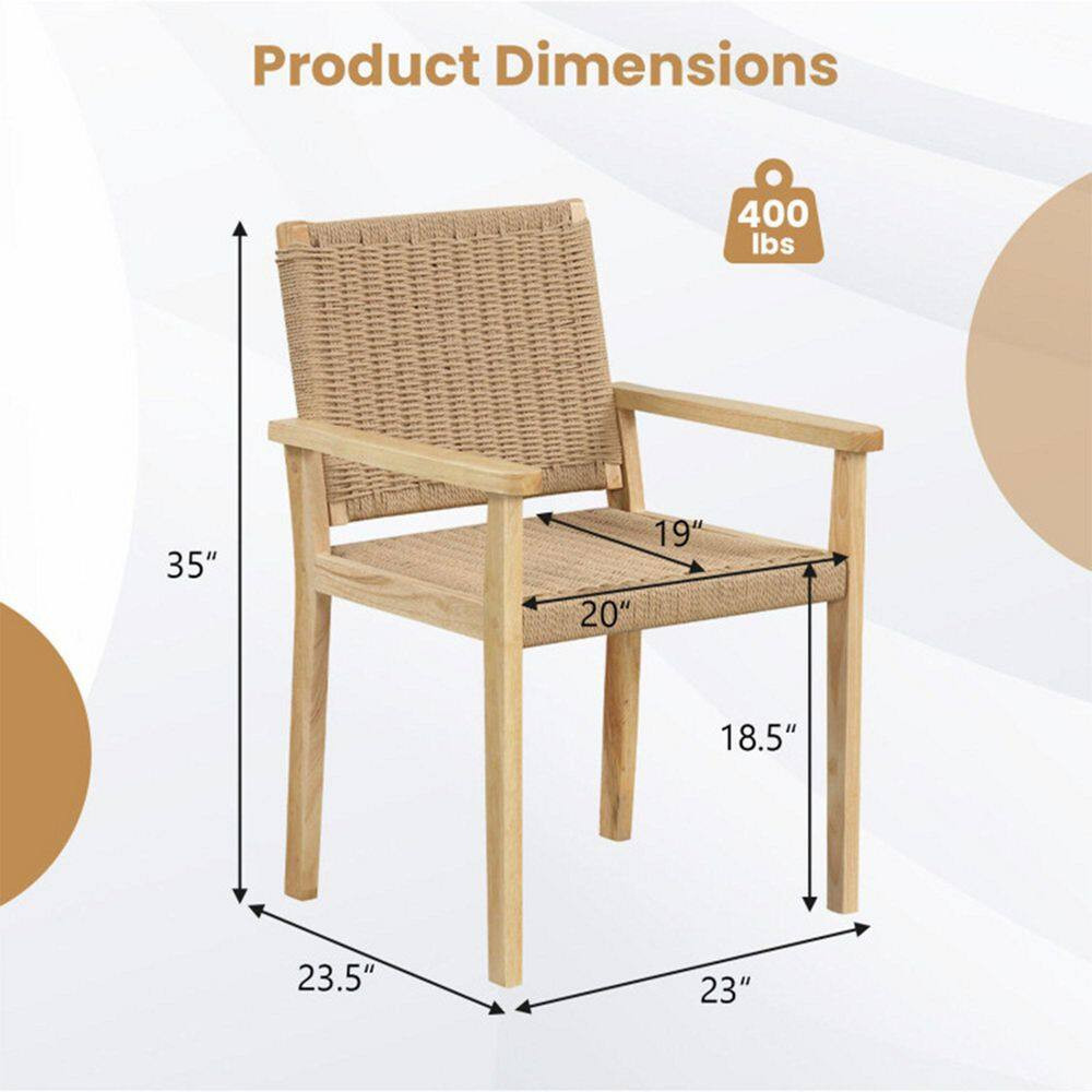 Set of 2 Natural Brown Wood Frame Patio Outdoor Dining Chairs with Comfortable B