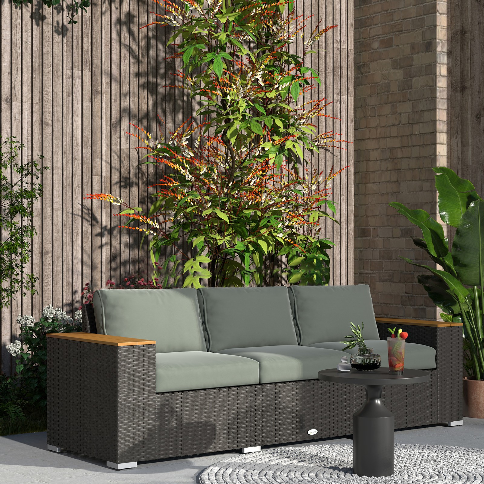Outsunny 3-Seater Outdoor Sofa w/ 4″ Thick Cushions, Outdoor Couch, Dark Gray