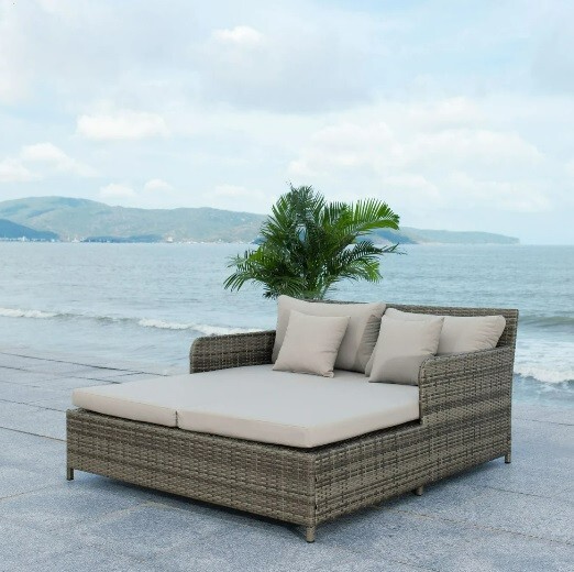 Grey Outdoor Patio Wicker Day Bed Pillow Cushion Rattan Pool Side Deck Sun Room