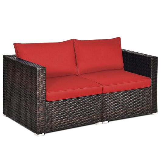2-Piece Outdoor Wicker Rattan Corner Sofa Set – Red