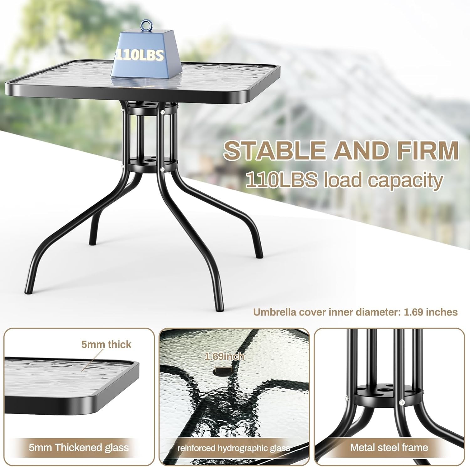 Outdoor Patio Dining Set with 4 Stackable Textilene Chairs and Square Table