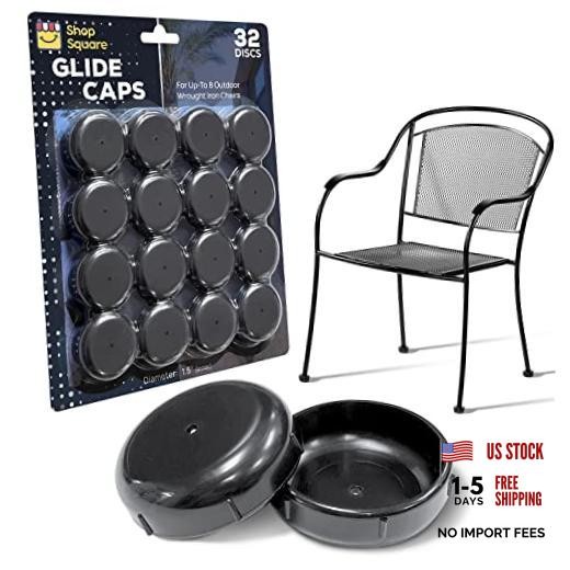 Wrought Iron Patio Furniture Feet Caps (32 Pack) – 1.5″ Round 32 Gliders Black