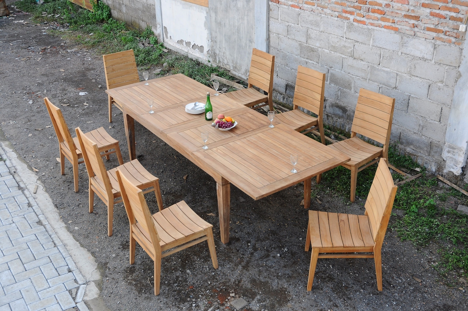A-Grade Teak 9pc Dining Caranas Rect Table Charleston Stacking Armless Chair Set
