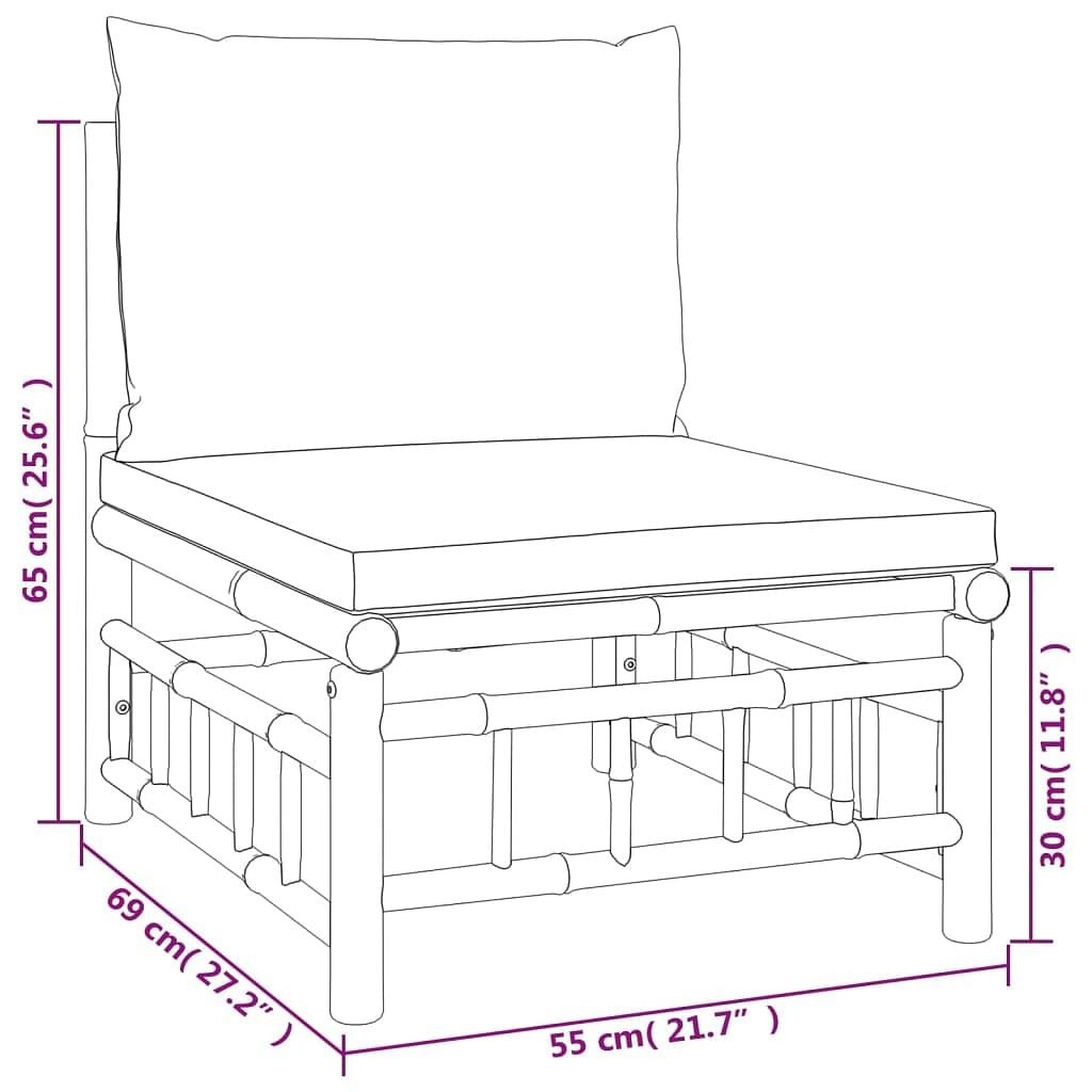 vidaXL Garden Lounge Set Bamboo with Dark Grey Cushions