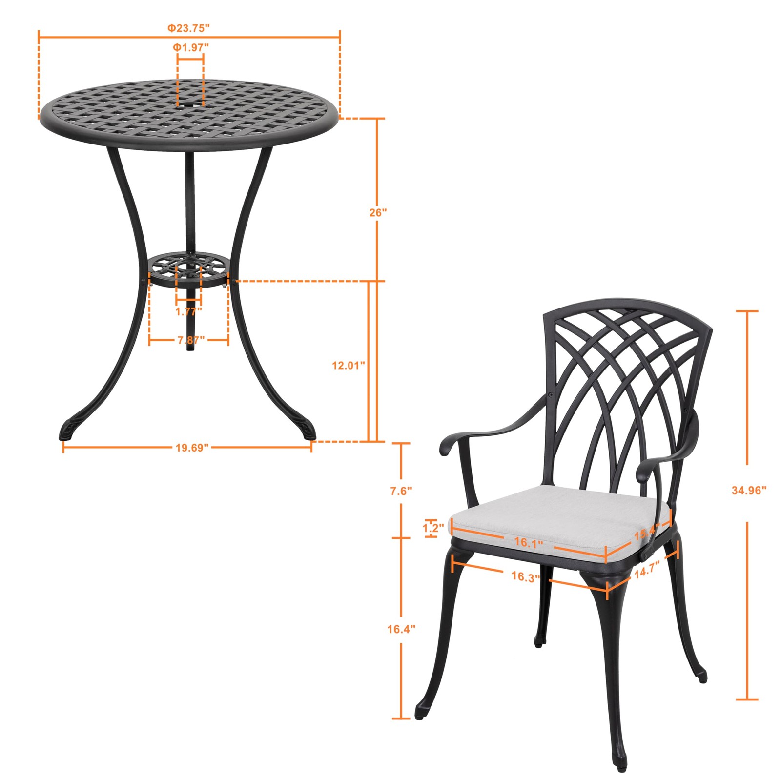 NUU GARDEN Bistro Set 3 Piece Outdoor Cast Aluminum Patio Bistro Set Patio Ta…