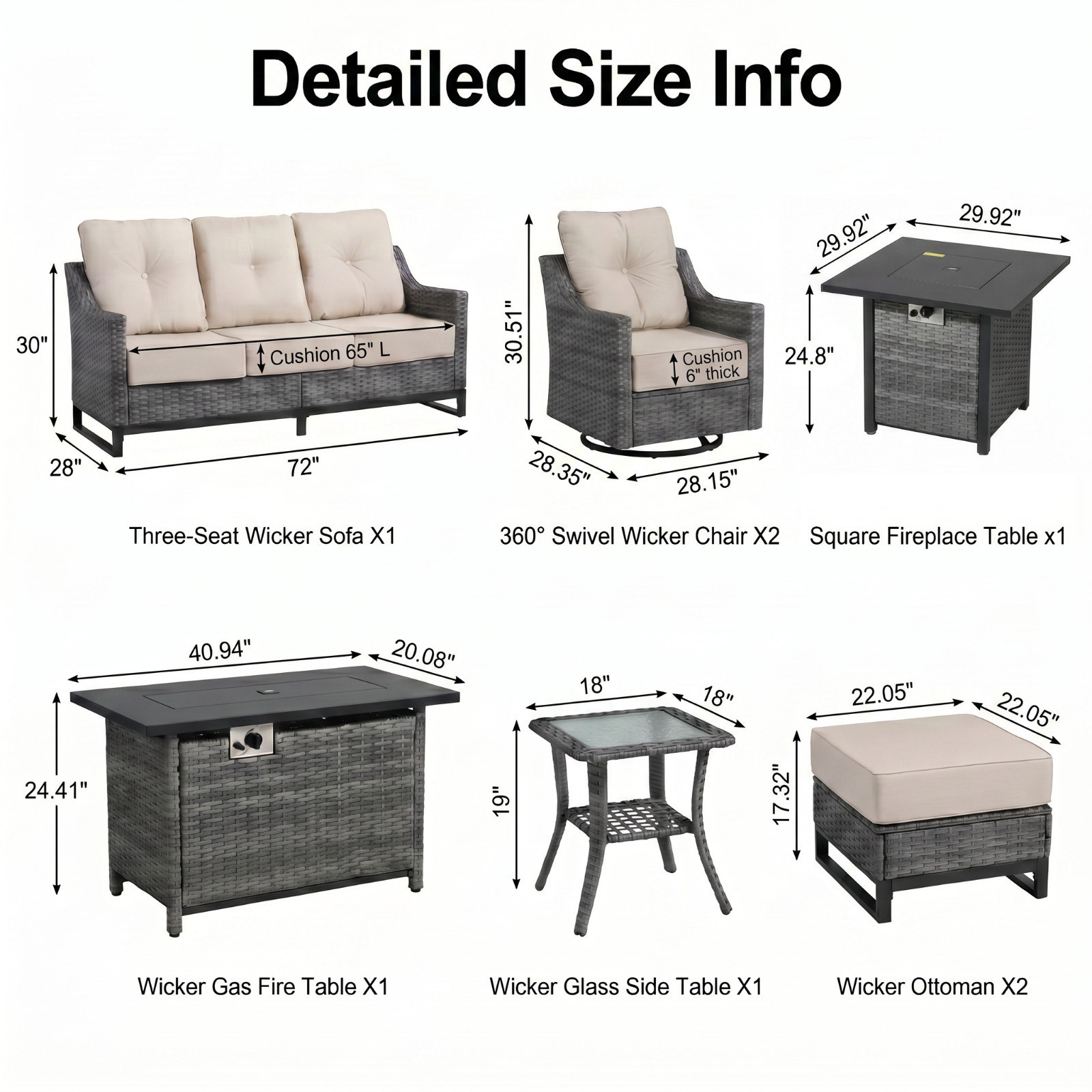 patio furniture set w/ fire table Sofa Chairs ottoman & Side Table CSA cushions