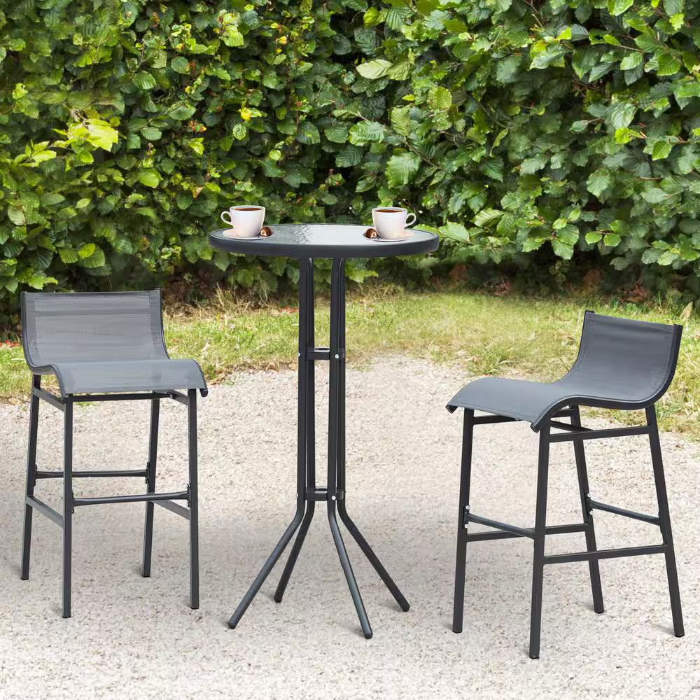 3-Piece Metal round 33 In. Bar Height Outdoor Bistro Set with Comfortable Design