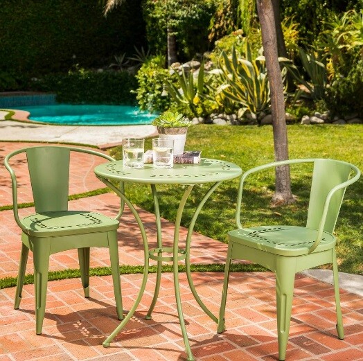 3 Set Bistro Patio Outdoor Furniture Table Chair Iron Cast Pool Side Fun Green