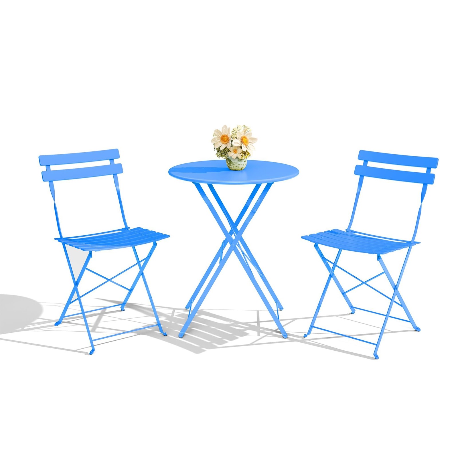 3x Folding Bistro Set Outdoor Patio Furniture Set Table Steel Frame Garden Deck