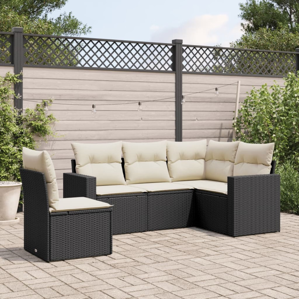 Garden Sofa Set Black PE Rattan, Powder-Coated Steel Large