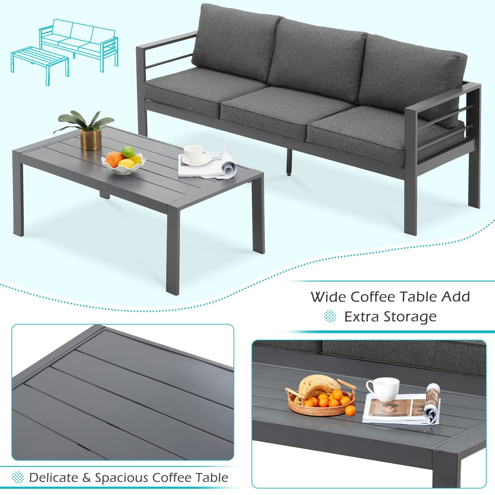 Aluminum Patio Furniture Set 7 Pieces Outdoor Conversation Sets with Table