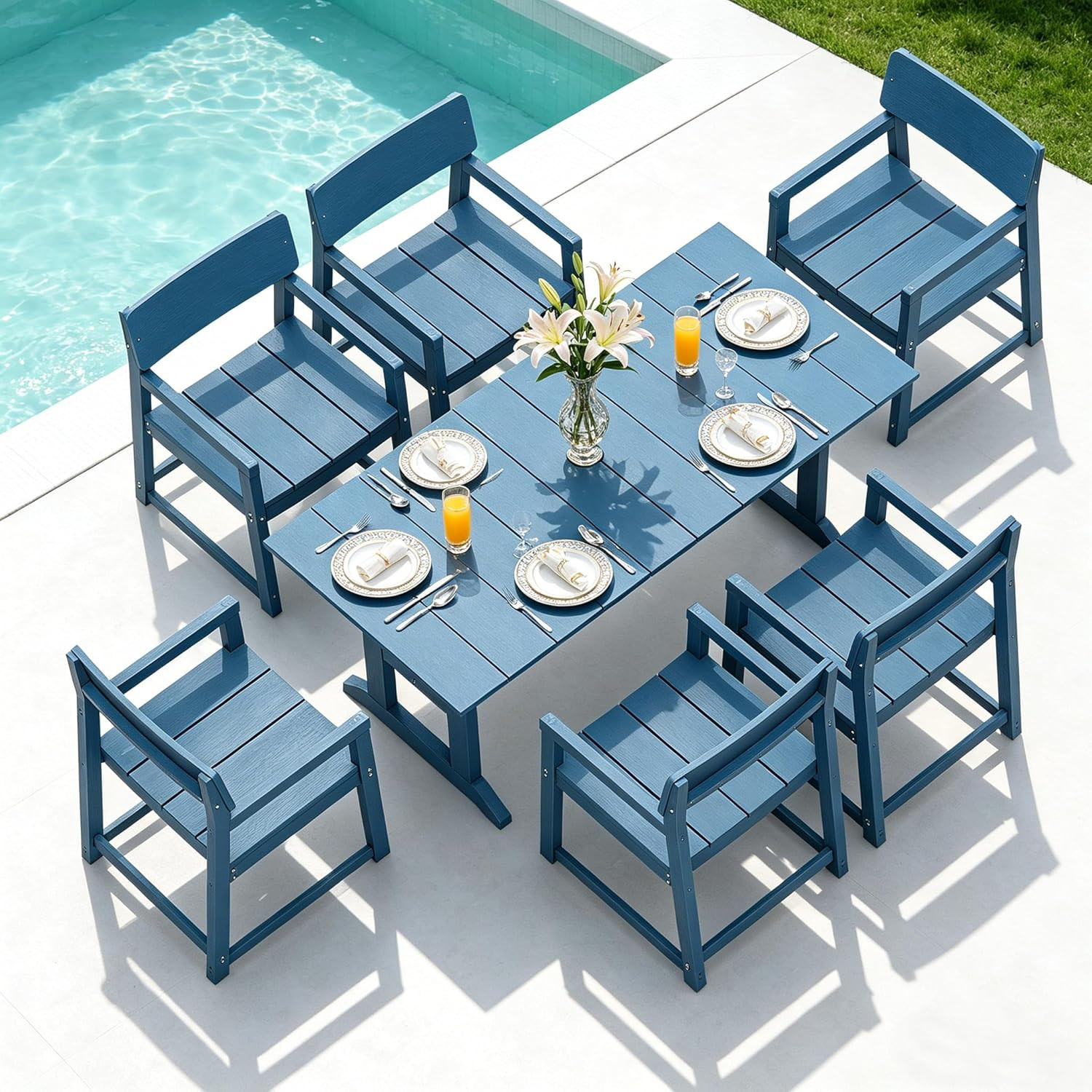 7-Piece Outdoor Dining Set for 6, All-Weather Patio Furniture with Umbrella Hole