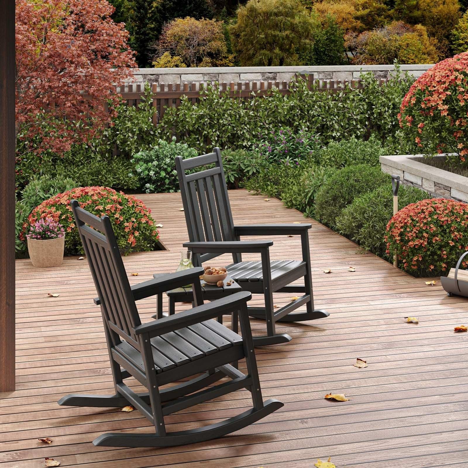 HDPE Rocking Chairs Set w/ Side Table Outdoor Patio furniture Set Porch Rockers