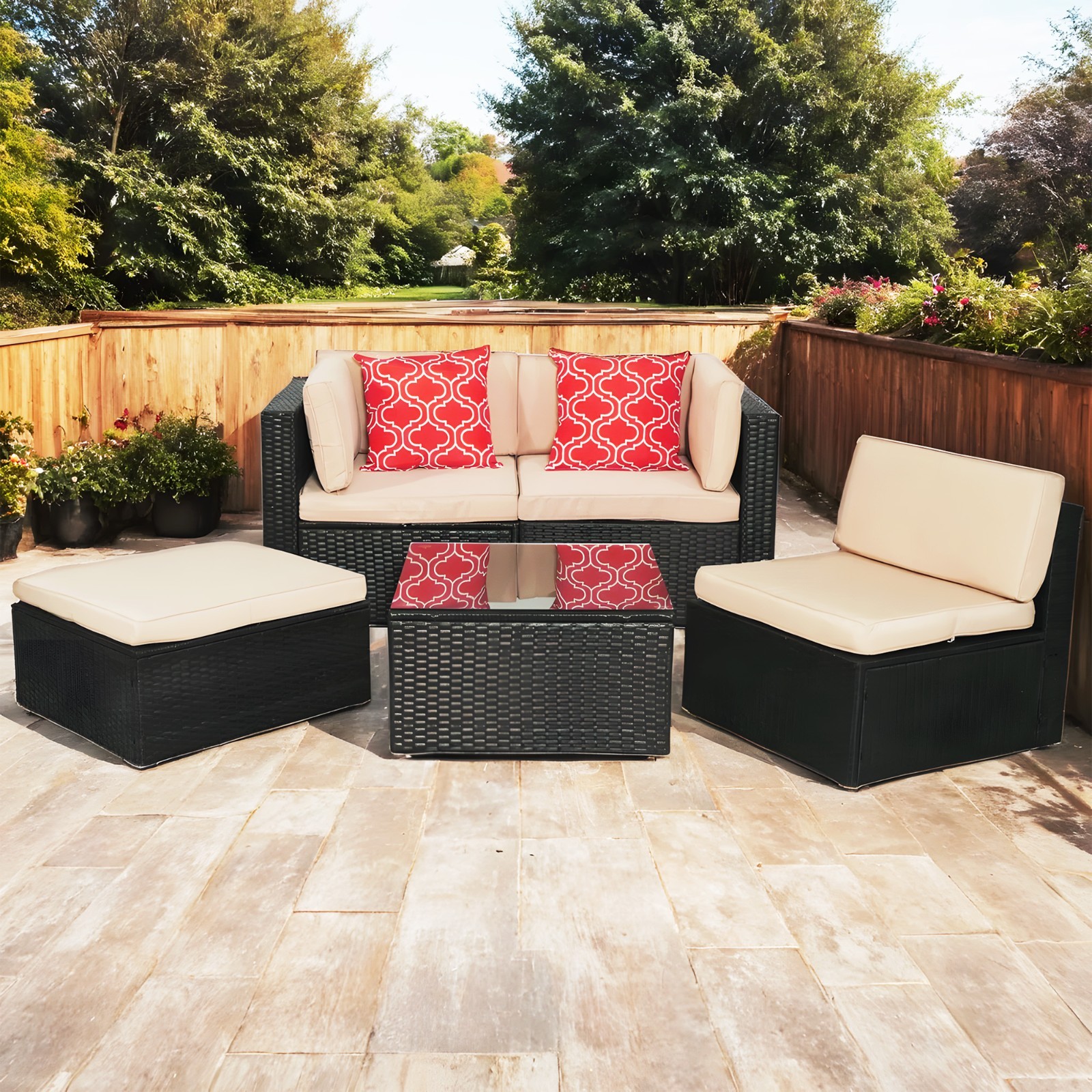 5 Piece Patio Furniture Set Outdoor Wicker Patio Couch Rattan Outdoor Furniture