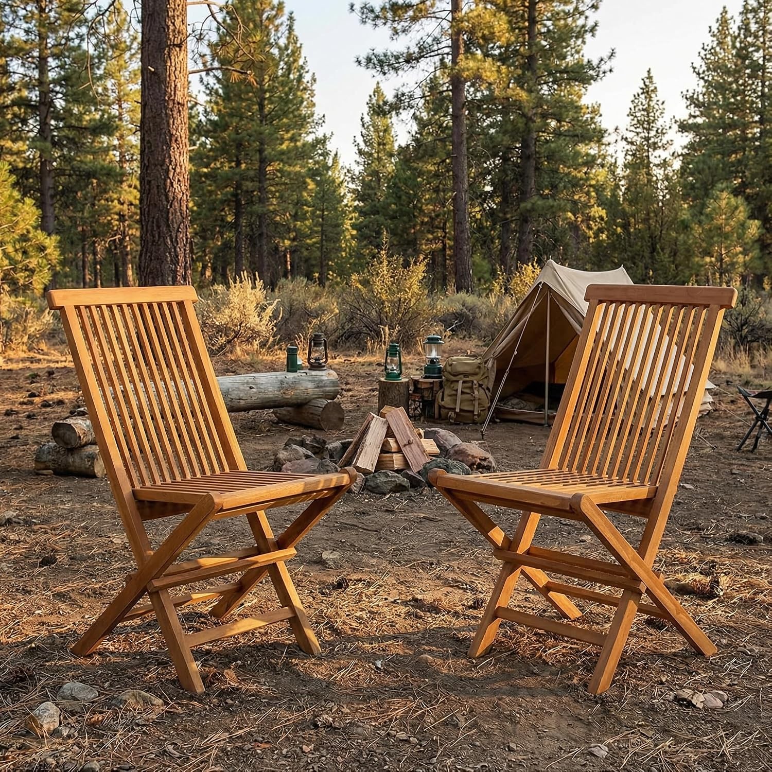 Folding Teak Wood Outdoor Chairs 2 Piece Set Garden Patio Teak Furniture Set