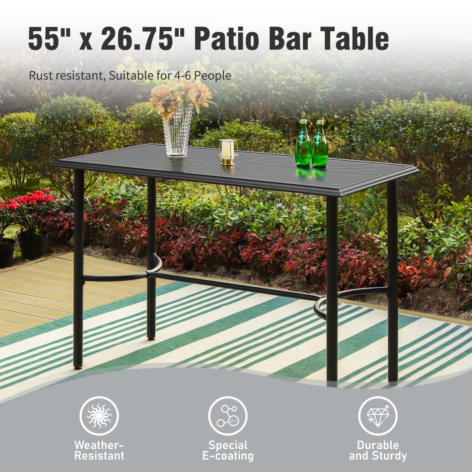 5PCS Outdoor Counter Height Table Chairs Set Swivel Bar Chairs Metal Bar Table