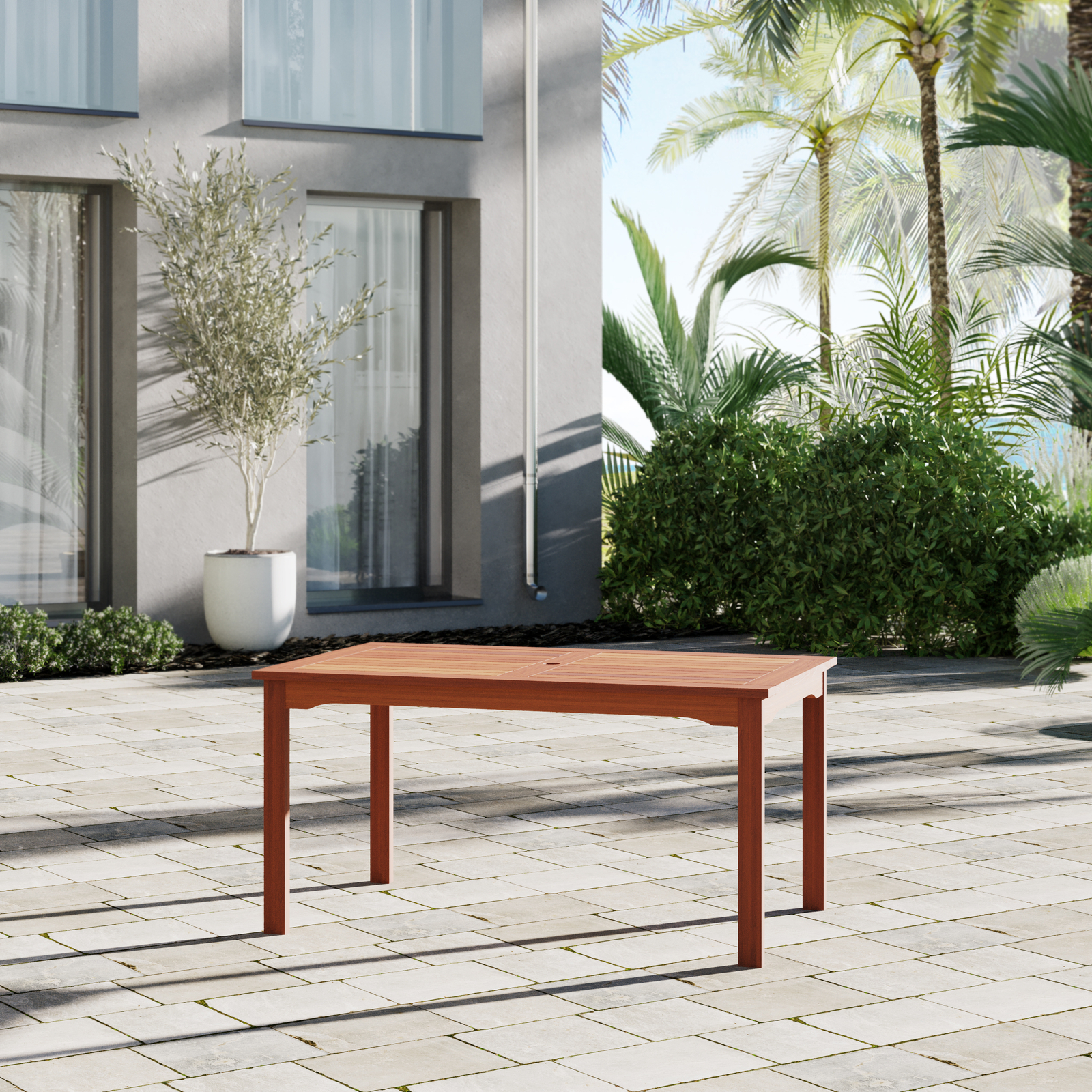 Amazonia Dasburg 5-Piece Outdoor Dining Set | Eucalyptus | Brown Chairs