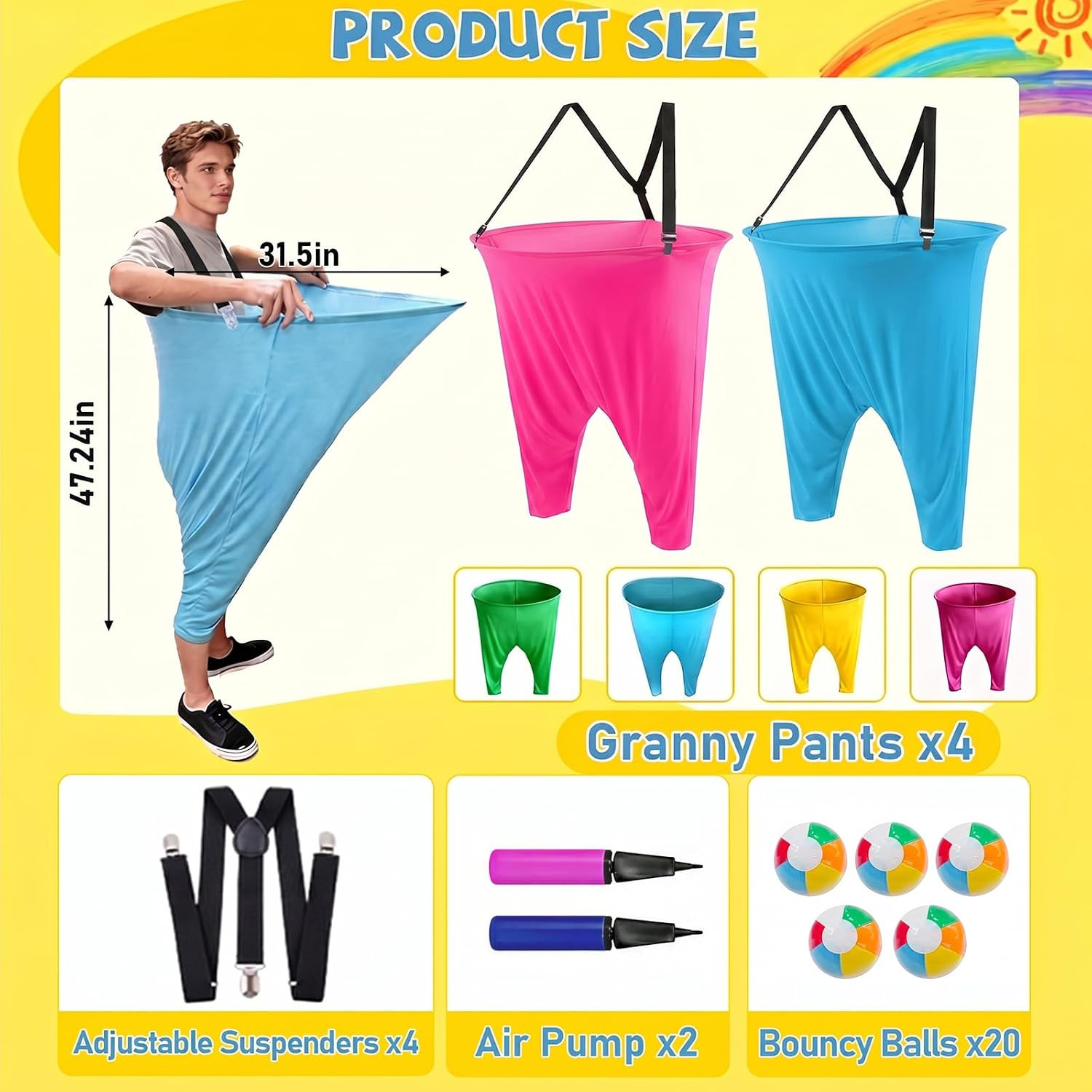 Granny Pants Yard Game Set Outdoor for Adults,4-Color Giant Pants Outdoor Game S