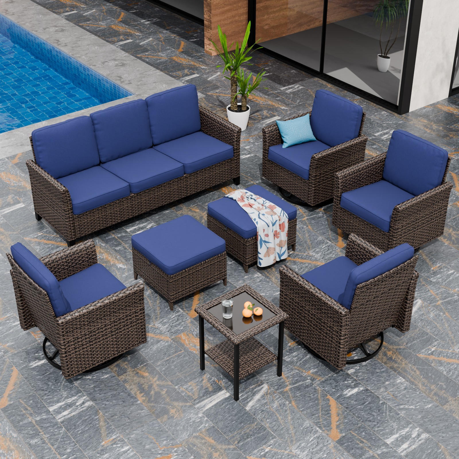 EAGLE PEAK Wicker Patio Conversation Set Weather Resistant Outdoor Furniture