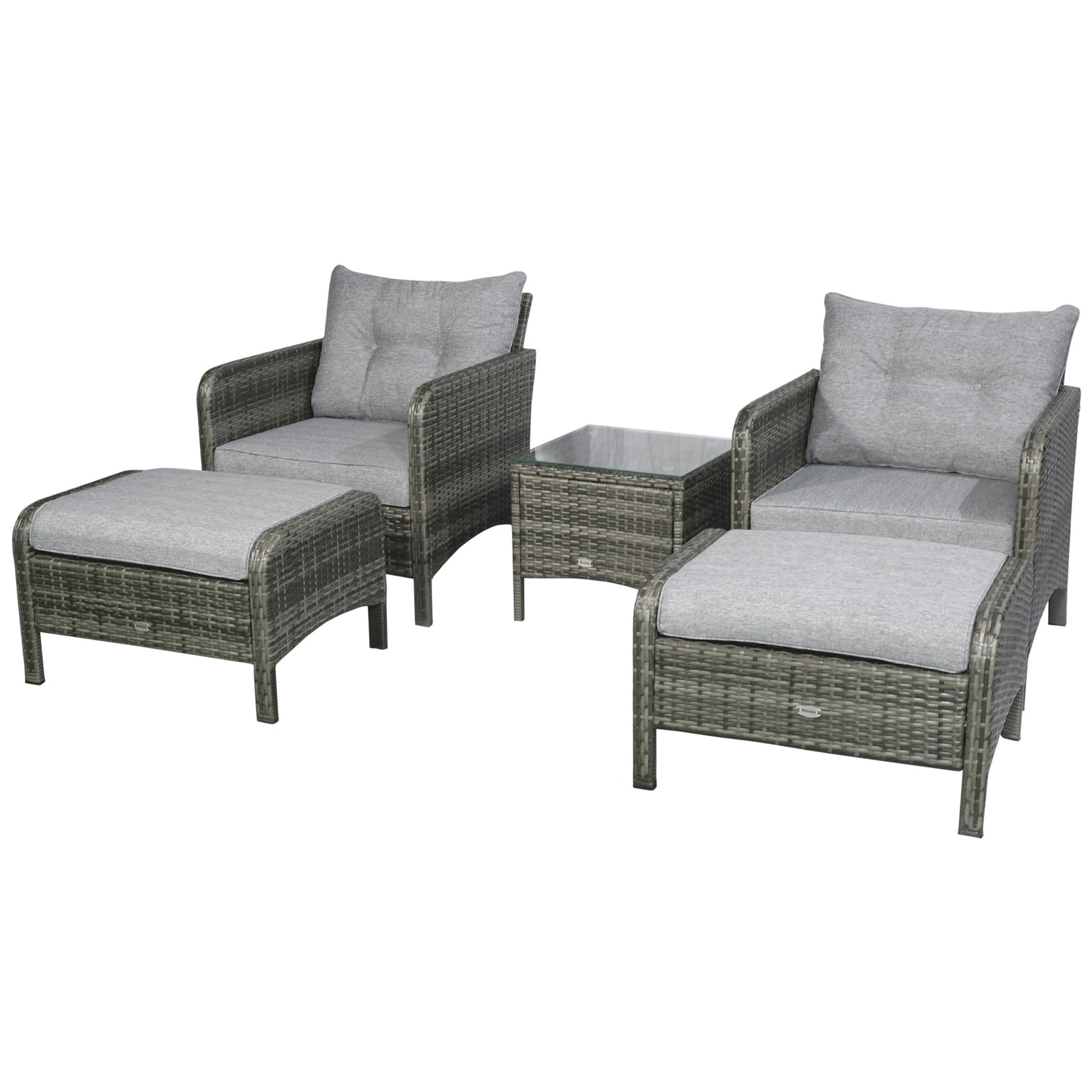 5 Pieces Rattan Wicker Outdoor Patio Conversation Set Lounge Chair and Ottoman
