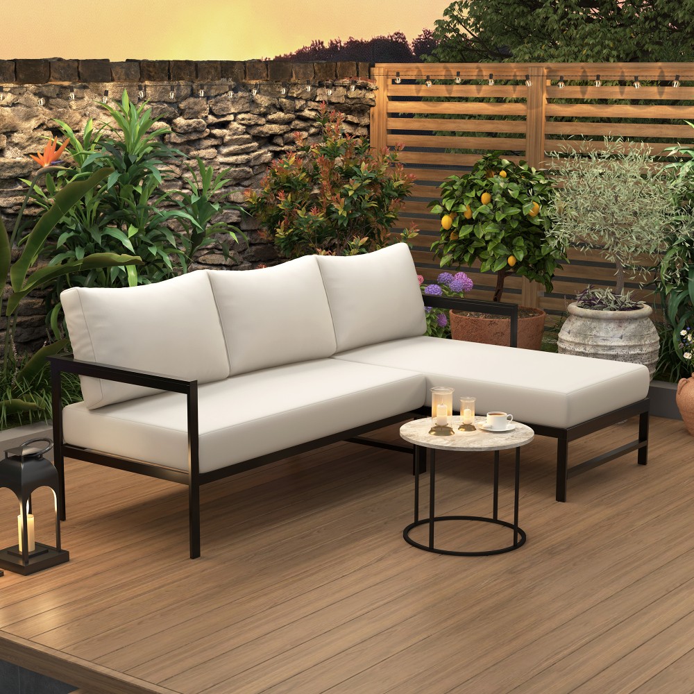 Outdoor L-Shaped Sofa Set with Thick Cushions & Weather-Resistant Iron Frame