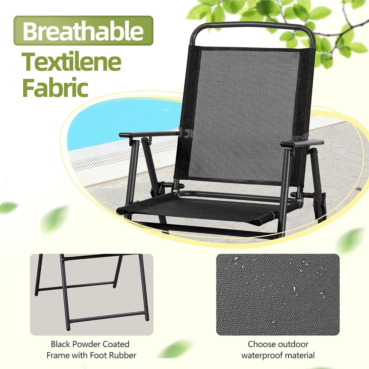 6 Piece Folding Patio Dining Set,Small Metal Outdoor Garden Patio Table and Chai