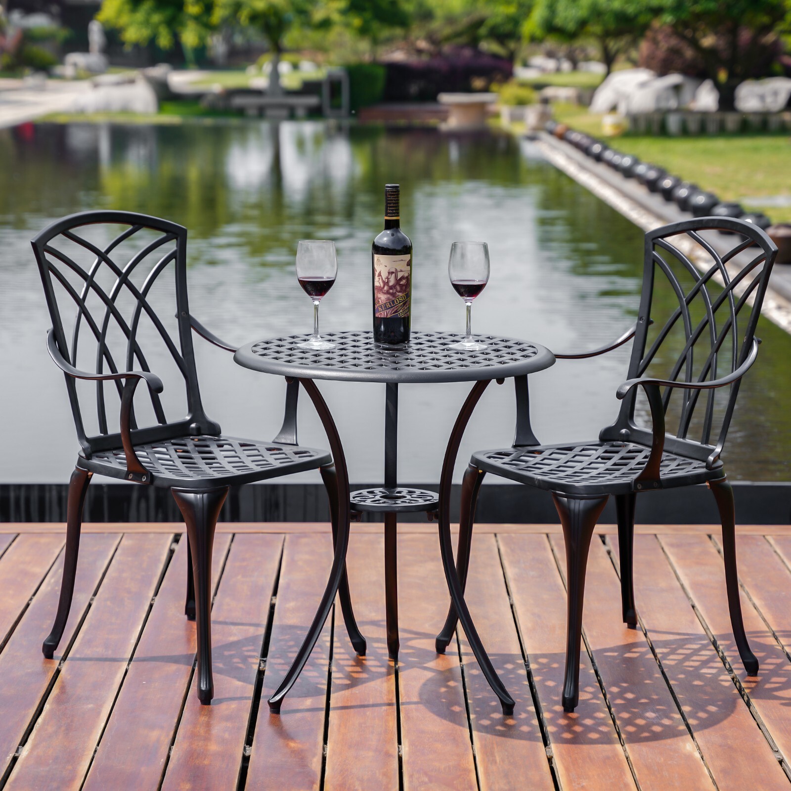 3PCS Cast Aluminum Patio Bistro Set,Outdoor BistroTable and Chair Set for Garden
