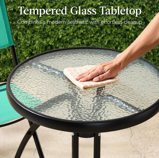 Best Choice Products 3pc Bistro Set Tempered Glass Folding Mint