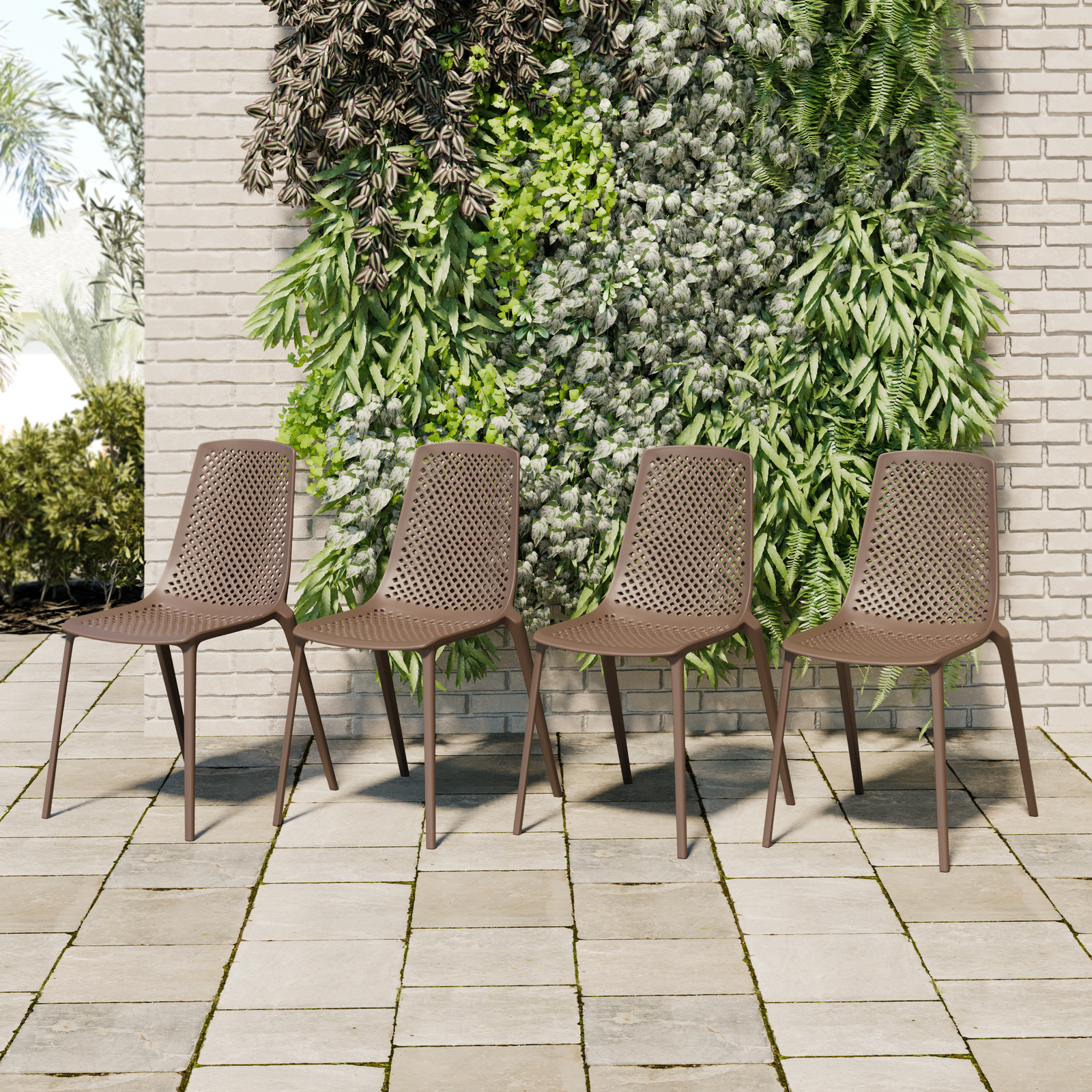 Amazonia Dasburg 5-Piece Outdoor Dining Set | Eucalyptus | Brown Chairs