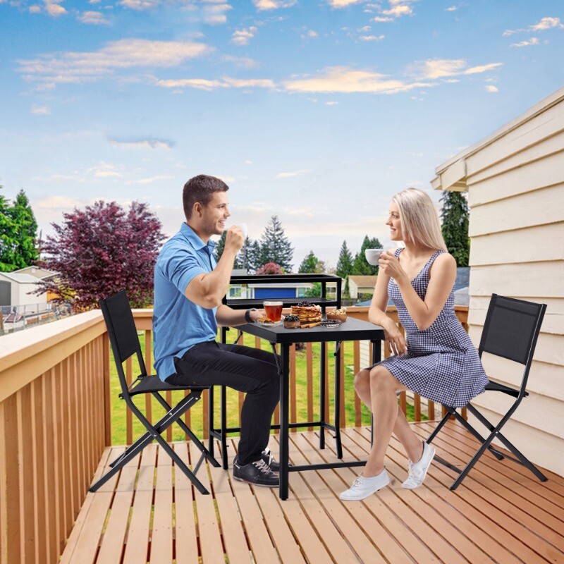 3PCS Patio Bistro Set Foldable Table and Chairs Outdoor Patio Furniture Sets