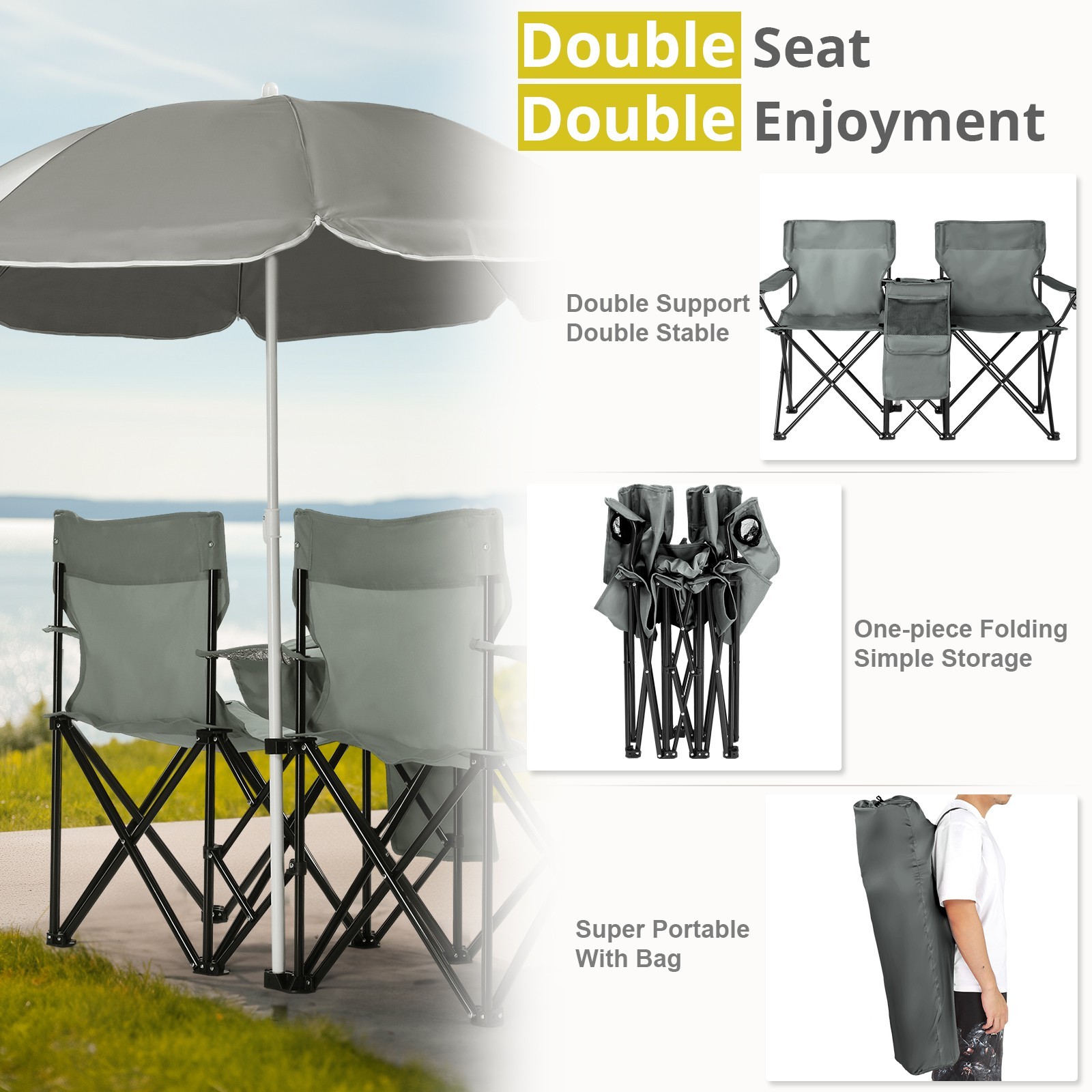 ❄️FREE SHIPPING!❄️2 Foldable Outdoor Chairs & Umbrellas 4 Camping or Tailgating!